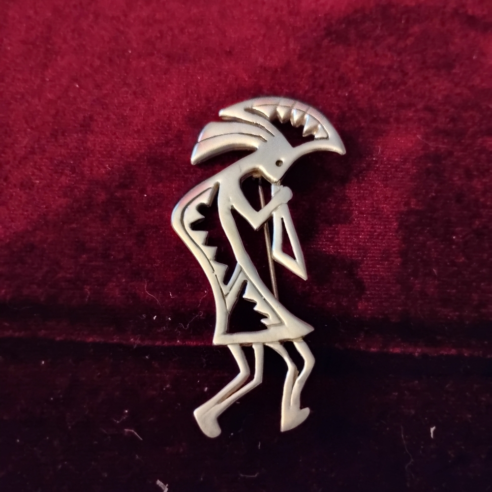 STERLING KOKOPELLI Brooch Pin-Vintage 925 Silver-Navajo GS Sandoval Singed